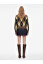 Crew Neck Ribbed Long Sleeve Diamond Pattern Knit Sweater - 3