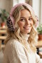 Dark Pink Color Leopard Patterned Plush Headphones - 3