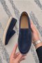Radal Suede Look Genuine Leather Inner Lining Straw Sole Men's Loafer Shoes - 4