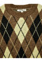 Crew Neck Ribbed Long Sleeve Diamond Pattern Knit Sweater - 7