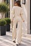 Comfortable Elegance Women's Gold Stripe Detailed Crew Neck Top Wide Leg Pants Viscose Two-Piece Set - 3