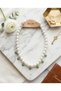 Gold Yellow Blue Stone Pearl-Looking Charm Detailed Women's Necklace Jewelry - 5