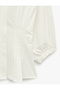 Cotton Buttoned Crew Neck Pleated Detailed Short Balloon Sleeve Peplum Shirt - 3