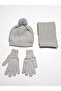 Scarf & Beanie & Gloves Set - Gray - Plain - 2