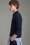 Men's Navy Blue Zippered Polo Collar Ribbed Knit Sweater - 2