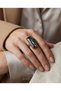 Bronze Women's Ring Authentic Copper Jewelry Black Crystal Stone Rectangular Model Front Adjustable Vintage
