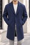 Men's Classic Collar Single-Breasted Regular Fit Long Coat - Navy Blue