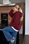 Radıate Printed Burgundy Hooded Sweatshirt with Kangaroo Pocket - 2