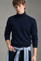 Men's Navy Blue Ribbed High-Neck Knit Sweater