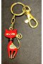 Cats & Meow Red Enamel Cat Figurine Keychain with Crystal Stones Gold Color Bag Accessory