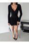Double-Breasted Collar Long Sleeve Pleated Mini Dress - 4