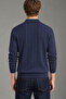 Men's Navy Blue Half-Zip Striped Ribbed Knit Sweater - 3