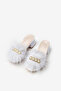 White Pearled Plush Girls' Heeled Slippers