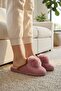 Women's Dusty Rose Pompom Detailed Plush Winter House Slippers 3 cm Byndtpwrpon01 - 3