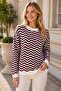 Women's Round Neck Long Sleeve Wave Pattern Soft Elegant Casual Trend Burgundy White Knitwear Sweater - 6
