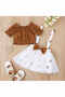 Two-Piece Clothing Set for Girls | 18–24 Months | Brown | Cotton&Polester | Stylish Summer Outfit - 2
