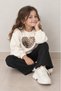 Girls Heart Graphic Sweatshirt and Ribbed Flared Pants Set - 2