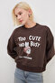 3 Threaded Unprinted Rabbit Printed Oversize Sweatshirt - 5