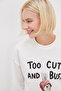 3 Threaded Unprinted Rabbit Printed Oversize Sweatshirt - 5