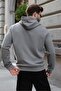 Smoked Hooded Basic Men's Cardigan with Zipper Pockets E7217 - 3