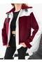 Women's Burgundy Garni Detailed Belted Plush Coat Nh2720 - 2