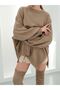 Women's Milk Coffee Balloon Sleeve Slit Knitwear Oversize Tunic Sweater Frv0190-1