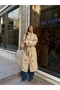 Women's Beige Stand Collar Button Detailed Long Trench Coat - 6