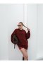 Women's Burgundy Balloon Sleeve Slit Knitwear Oversize Tunic Sweater Frv0190-1 - 4