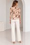 Women's Coffee Batik Patterned High Collar Printed Lined Tulle Fabric Blouse with Drawstring Detail and Long Sleeves - 6