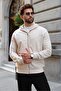 Beige Hooded Zippered Basic Men's Cardigan with Pockets E7217