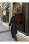 Women's Black Stand Collar Button Detailed Long Trench Coat - 2