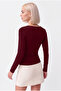 Women's Square Collar Long Sleeve Double Layer Modal Cotton Burgundy Blouse - 3