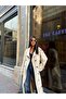 Women's Cream High Collar Button Detailed Long Trench Coat - 4