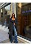 Women's Black Stand Collar Button Detailed Long Trench Coat