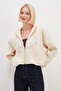 3 Thread Zipper Hooded Bat Sleeve Crop Sweatshirt - 2