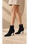 Black Suede Pointed Toe Thin Heel Women's Ankle Boots - 2