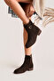 Nancy Model Genuine Leather Brown Suede Thick Heel Side Zipper with Buckle Daily Women's Boots - 2