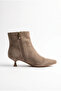 Women's Pointed Toe Short Heeled Goblet Heel Zippered Ankle Boots - Alta - Mink Suede - 3