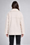 Women's Ecru Plush Lined Suede Look Oversized Pocket Coat - 4