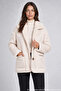 Women's Ecru Plush Lined Suede Look Oversized Pocket Coat - 3