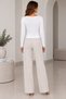 Women's Ecru Boat Neck Side Gathered Detailed Lined Long Sleeve Viscose Elastane Blouse - 6