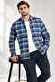 Men's Blue Plaid Winter Shirt Long Sleeve with Pockets Classic Relaxed Fit - 2