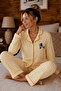 Bürümcük Knitted Long Sleeve Plaid Patterned Women's Buttoned Pajama Set