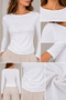 Women's Ecru Boat Neck Gathered Detailed Long Sleeve Lined Viscose Blouse - 4