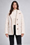 Women's Ecru Plush Lined Suede Look Oversized Pocket Coat - 2