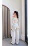 Women's Top and Bottom Set Madonna Collar Tie-Front Blouse Wide-Leg Pants 2-Piece Set - 2
