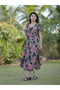 Black Floral Print Georgette Maxi Dress - RMD9735 | Black-Size:5XL-50-Inches - 3