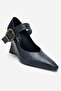 Lyons Navy Blue Leather Buckle Women's Wedge Heeled Shoes - 5