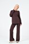 Maternity Side Slit Long Sleeve High Waist Wide Leg Soft Touch Tracksuit Set Aci Brown