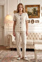 Women's Ribbon Pattern Short Sleeve Berlin Pajama Set 004 White03 - 3